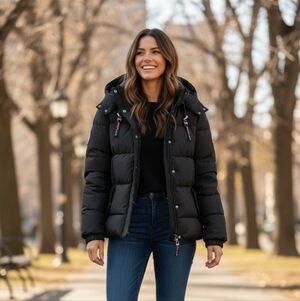 Canada Weather GearWomen's Black Puffer Jacket with Hood